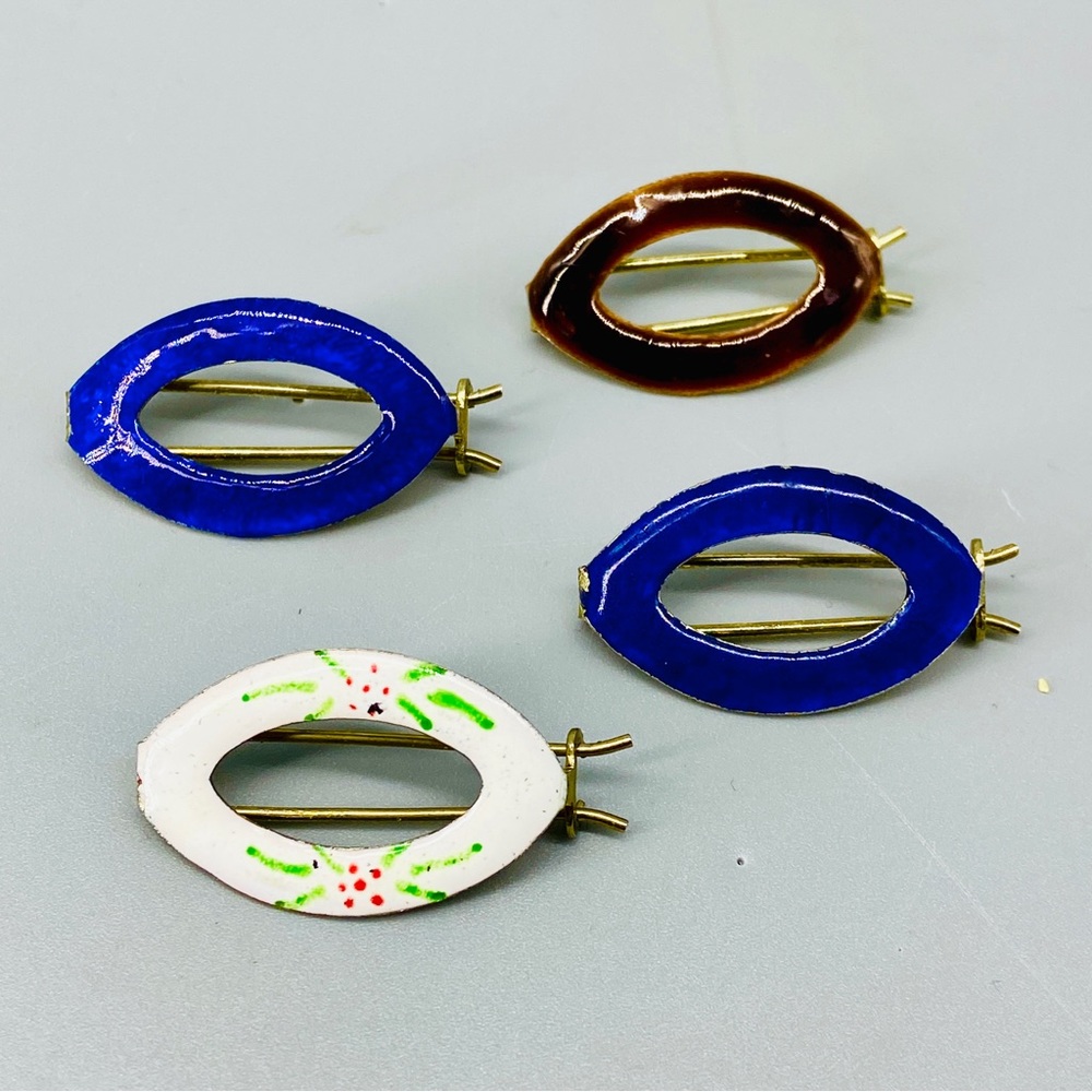 Vintage Enamel Hair Pins Oval Barrettes Set of 4